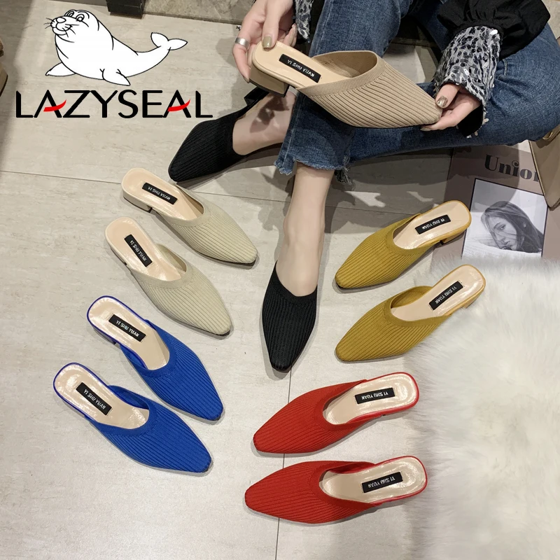 Шлепанцы LazySeal женские на квадратном каблуке 3 5 см сланцы летние мюли дышащая