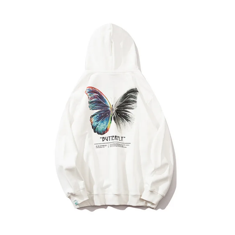 

2021 Men Hip Hop Sweatshirt Hoodie Color Butterfly Streetwear Harajuku Pullover Hoodie Cotton Fleece Winter Autumn Black Hoodie