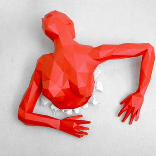 

3D Women climbing out of the wall decoration home bar hand-made paper model on the wall DIY color home decoration accessories