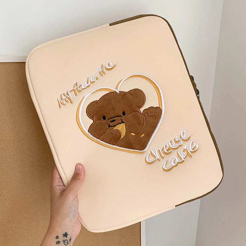 

Ins Tablet Case Girls Cartoon Bear Pouch For 11 13 15inch Travel Business Mac Case Kawaii Ipad Sleeve Case Handbag Pouch WY190