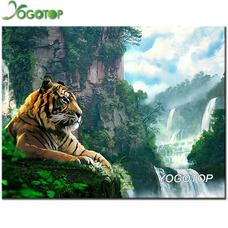 

Full Square round Drill 5D DIY Diamond Painting animal cat tiger water scenery Embroidery Mosaic Home Decor Gift natural YY2460