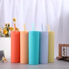 473 мл двойная стена матовая отделка многоразовый тонкий 16 унций пластиковый стакан двойная стена стакан с соломинкой