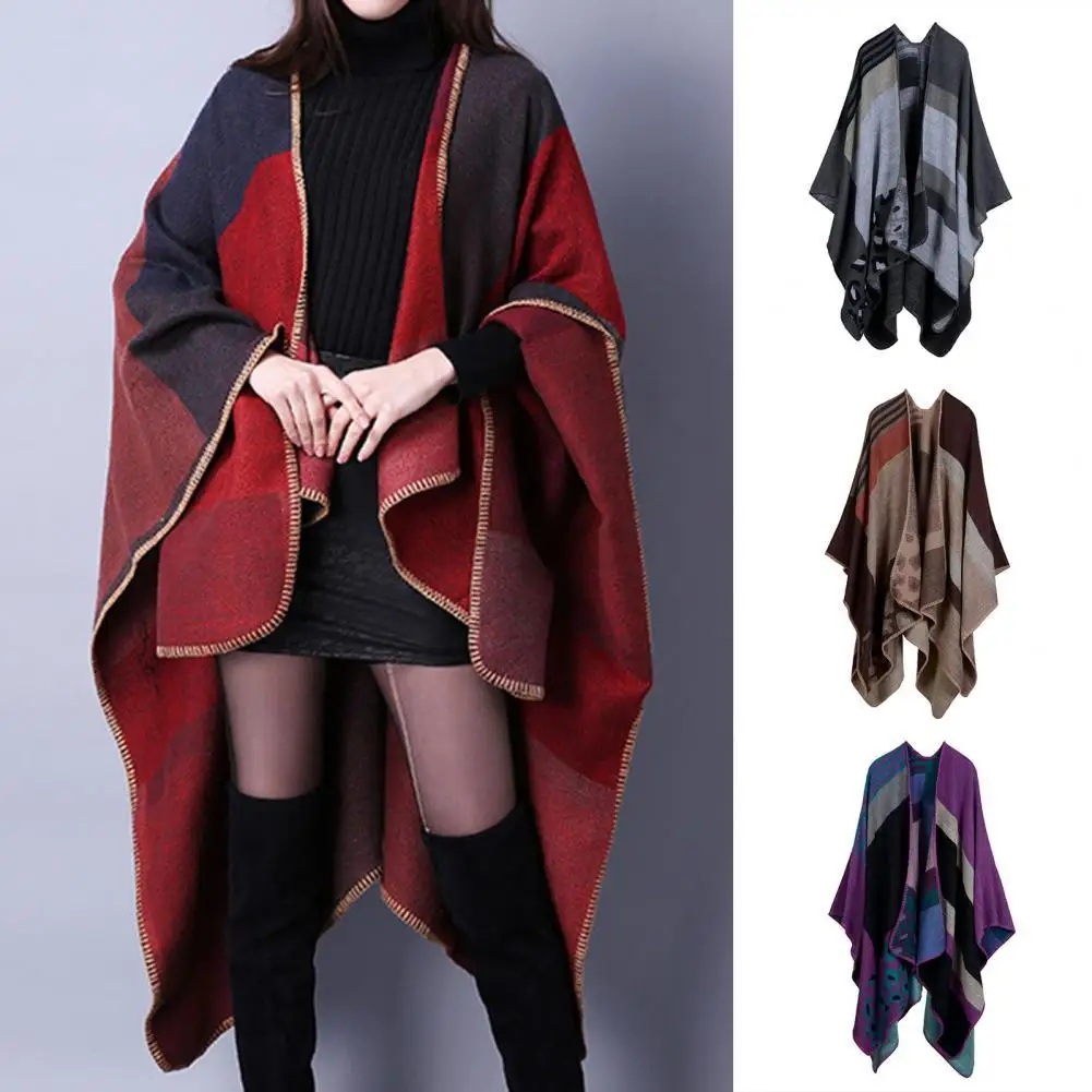 

Пончо в клетку большого размера, имитация кашемира, Осень-зима, утолщенное, теплое, блестящее, для встреч