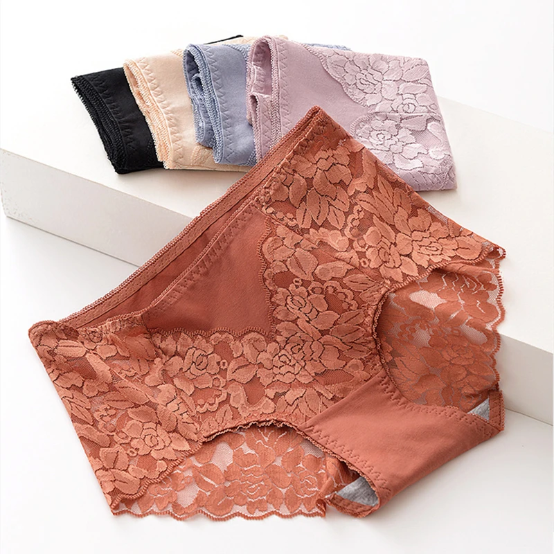 

Sexy Lace Underwear Women Hollow Ice Silk Panties for Women Mid-waist Underpants Cotton Crotch Antibacterial Briefs Lingerie