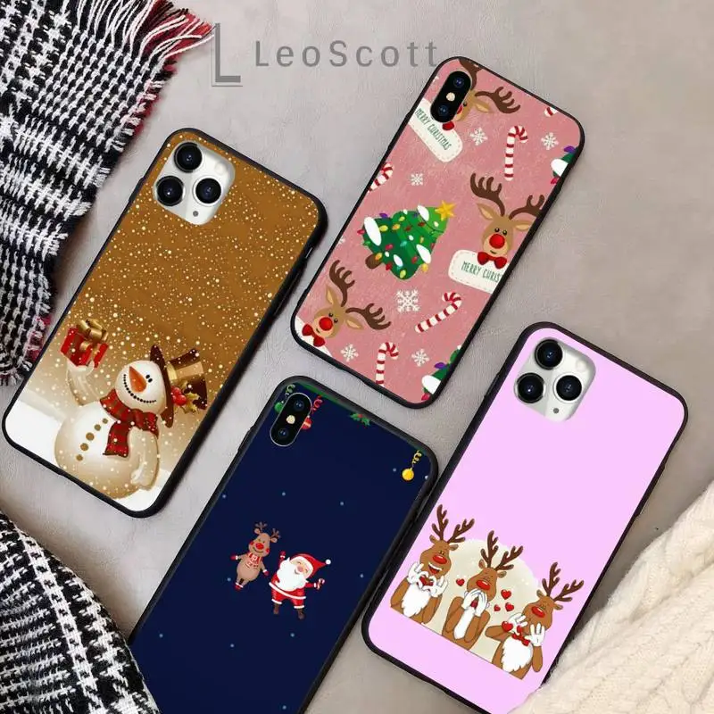 

Christmas New Year gifts elk snow Phone Case for iPhone 11 12 pro XS MAX 8 7 6 6S Plus X 5S SE 2020 XR Soft silicone