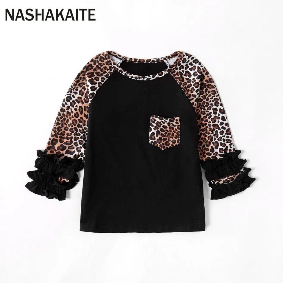 NASHAKAITE/Одежда для мамы и дочки Леопардовый принт пэтчворк, топы, Лидер продаж, семейная футболка с длинными рукавами, карманами и круглым вырезом