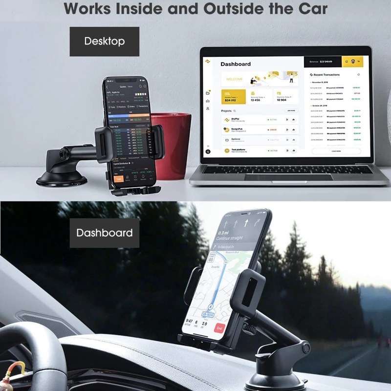 Adjustable Universal SUV Car Phone Mount with Powerful Clamps Sucker Cup Holder for Dashboard Windshield Bracket |