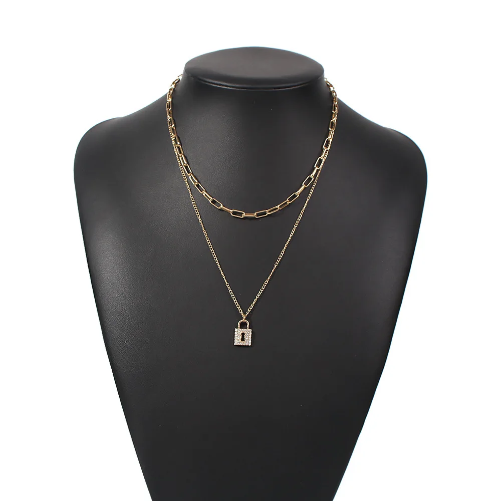 

Women Fashion Creative Double Layer Pendant With Clavicle Chain Lock Necklace