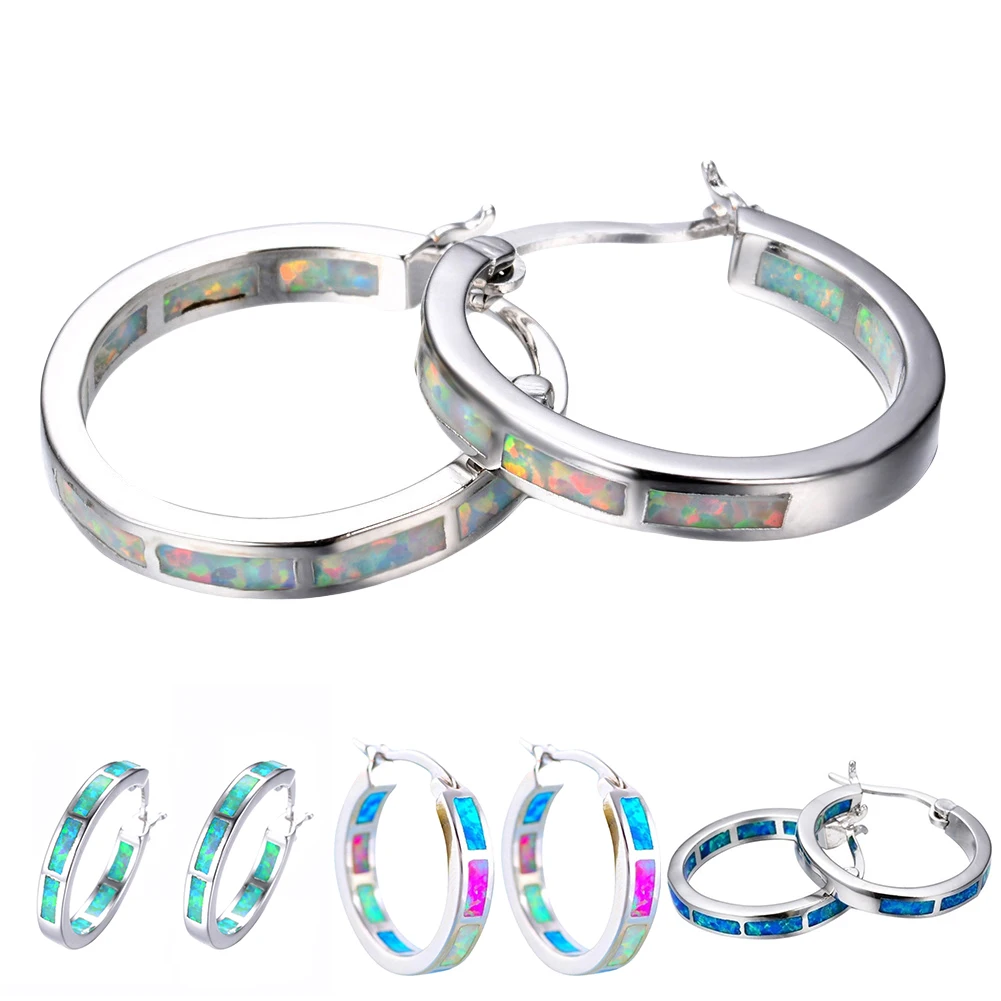 Fashion Earrings shiny and charming Women Multicolor Faux Fire Opal Inlaid Circle Dangle Hoop Jewelry Gift anti-allergy | Украшения и