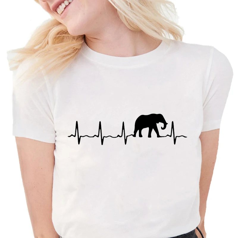 Женская хлопковая Футболка с изображением слона и сердцебиения|Футболки| |