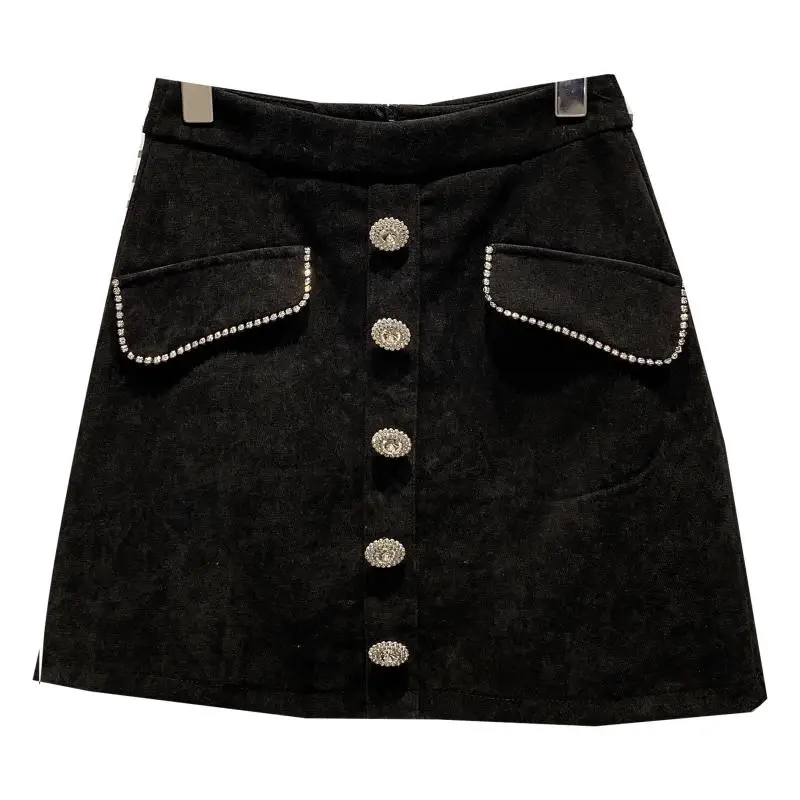 

style 2020 autumn new water drill buckle zebra pattern thousand bird case double pocket small women's skirt, hip skirt