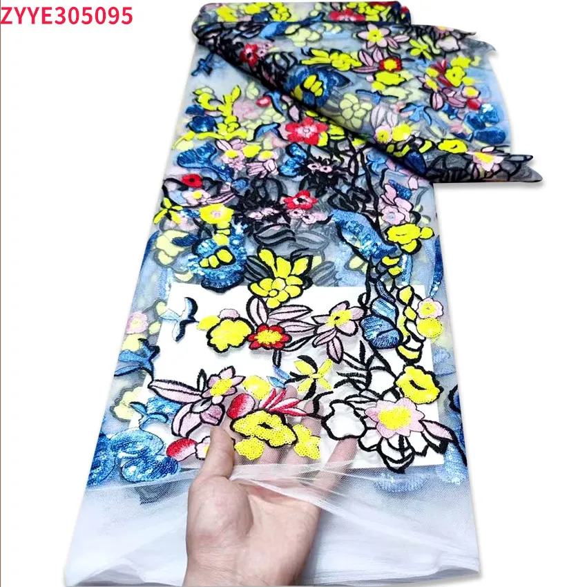 

French tulle mesh bud embroidery with sequins 2021 African lace dress ZYYE05095