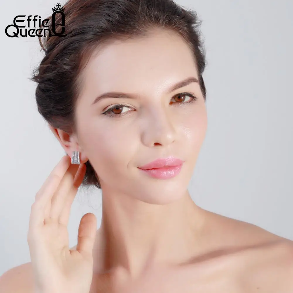Effie queen 925 Серебряные необычные женские серьги с блестящими AAA кубическим цирконием ослепительные помолвки вечерние женские серьги TSE18