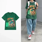 Футболка Ins Style Tide с мультяшным принтом, мужские футболки High Street для скейтборда, женская уличная одежда в стиле хип-хоп, зеленая футболка