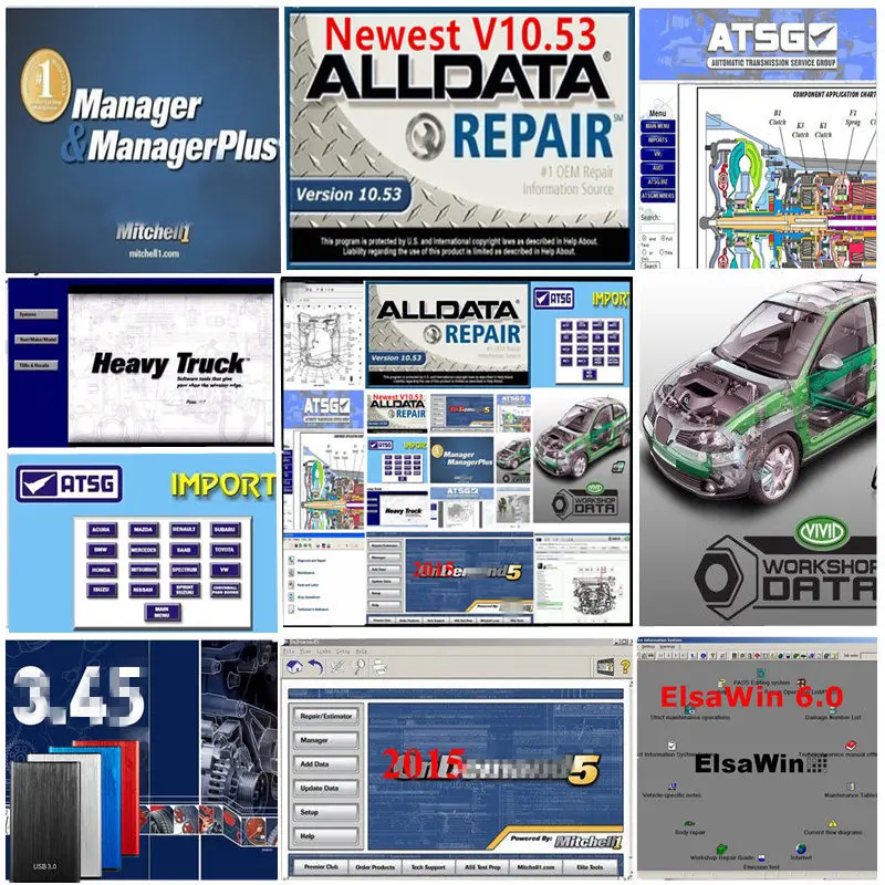 2021 Hot !Auto Repair Software Alldata 10.53v repair software mit...ll OD5 vivid workshop data auto..da.ta ElsaWin 49 in 1tb hdd