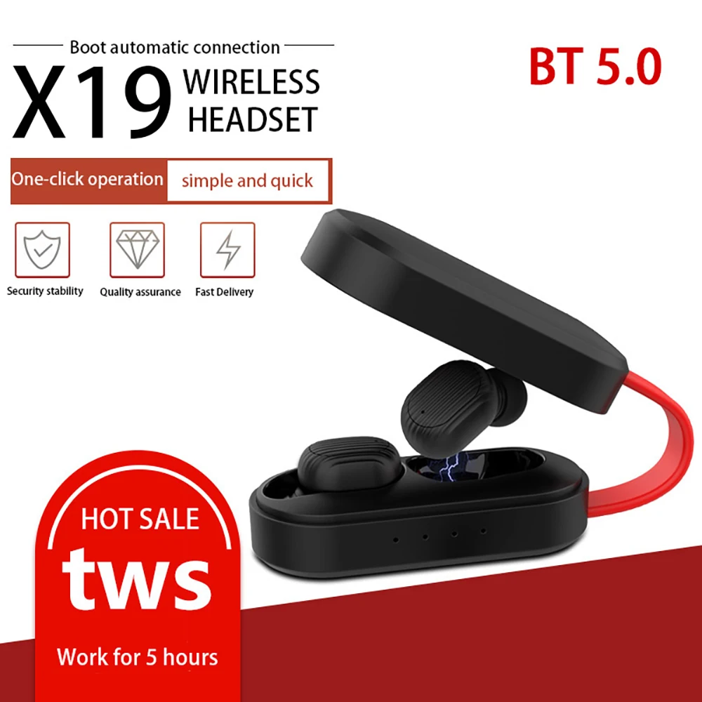 TWS-наушники X19 с поддержкой Bluetooth 5,0, Hi-Fi