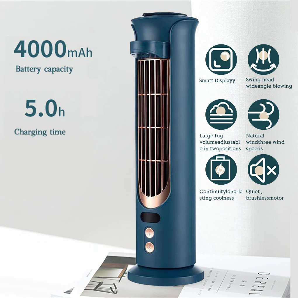 Портативный башенный вентилятор, мини-вентилятор для увлажнителя воздуха с распылителем, бесшумный настольный USB-вентилятор для спальни, о...