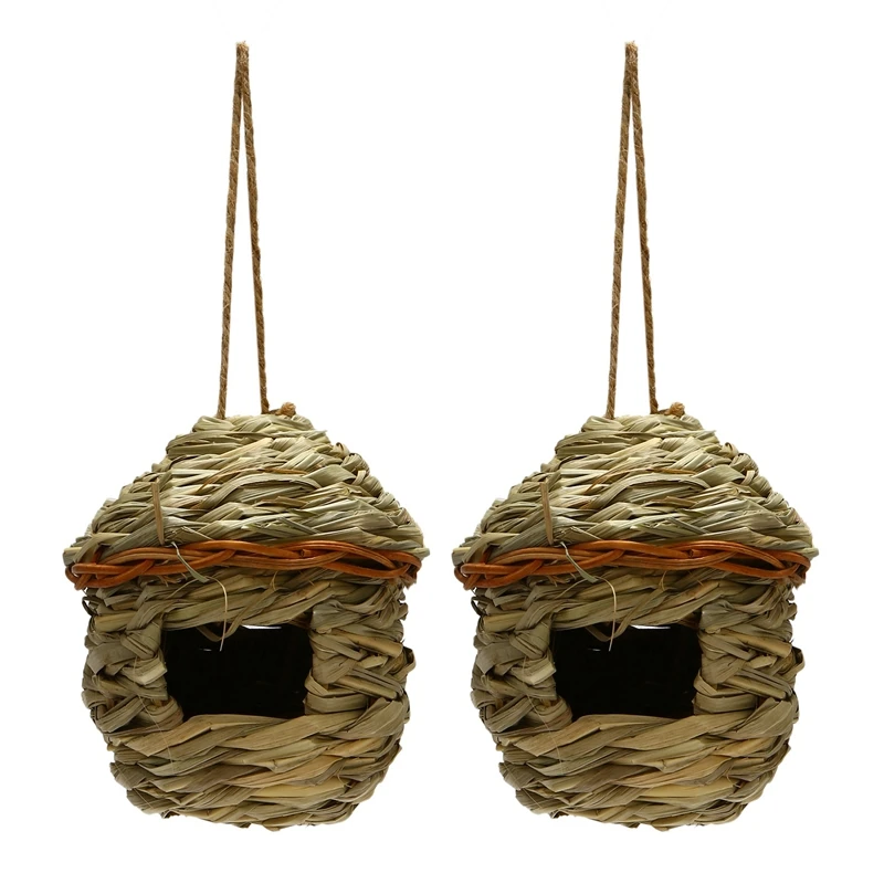 

2 шт., травяная птичья хижина, уютное место для отдыха для птиц, укрытие от холодной погоды, птичье гнездо ручной работы для отдыха и канареек