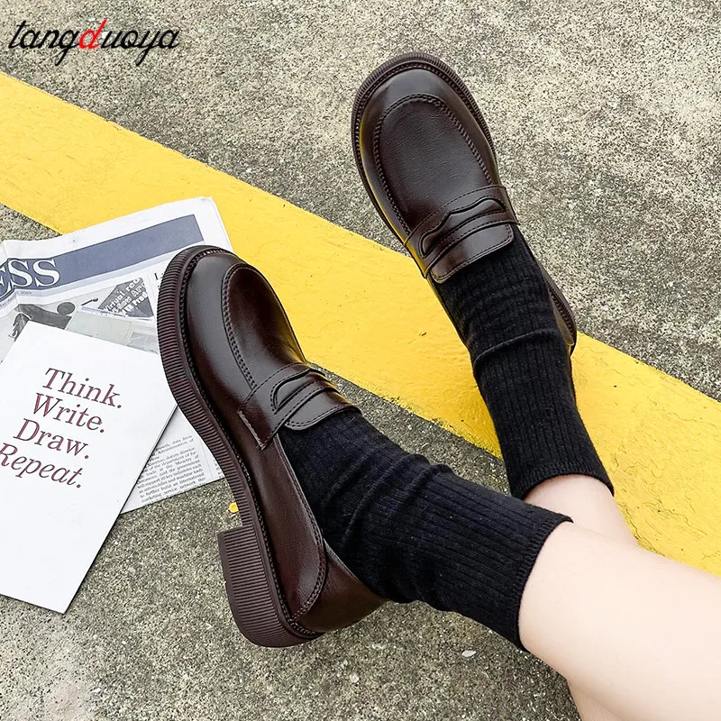 

Japanese Student Shoes Girly Girl Shoes JK Uniform Shoes Women Block Heels PU Leather Loafers Casual Shoes women mary jane shoes