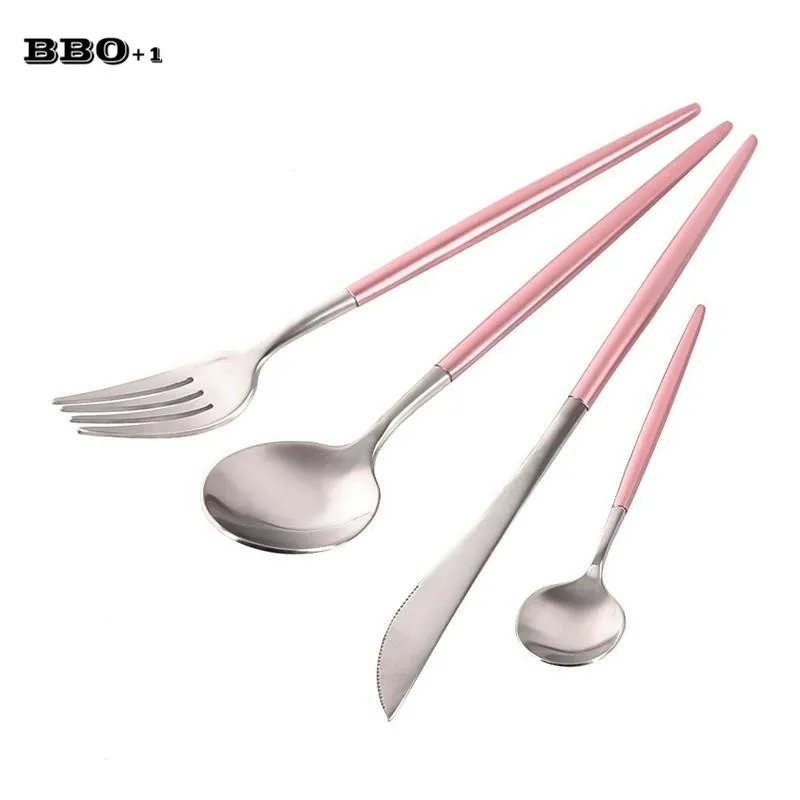 

4pcs/set Pink Silver Xmas Cutlery Set Stainless Steel Pink Dinnerware Set Wedding Silverware Table Knives Fork Teaspoon Flatware