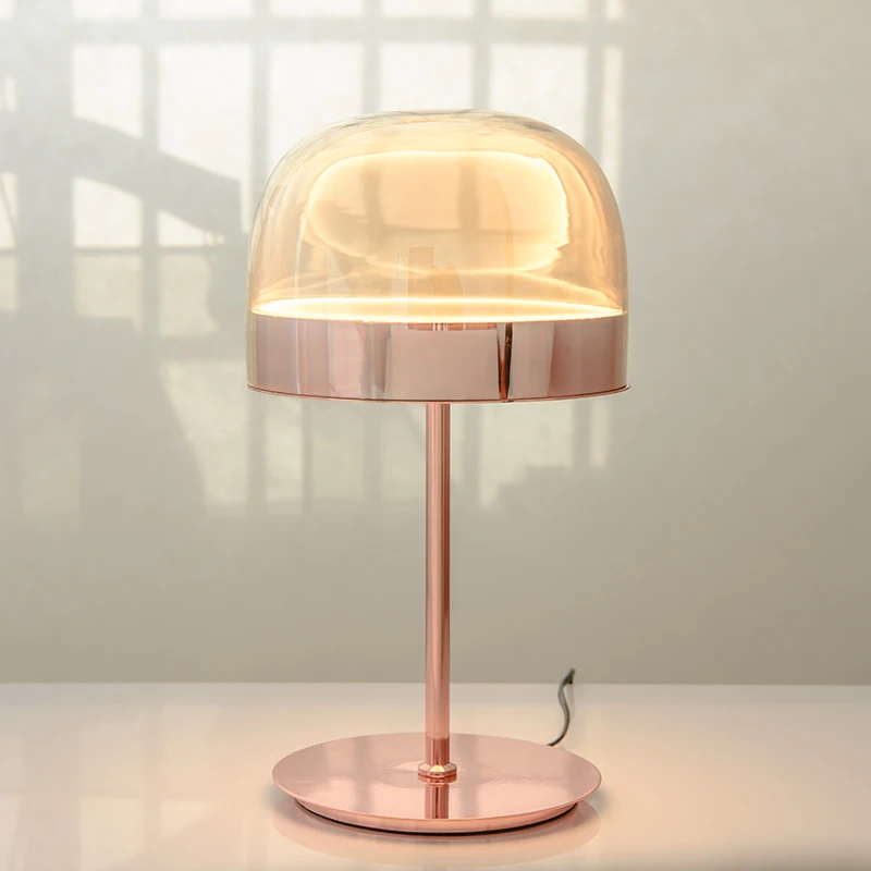 Современная прикроватная лампа из розового золота и железа стеклянный ночник