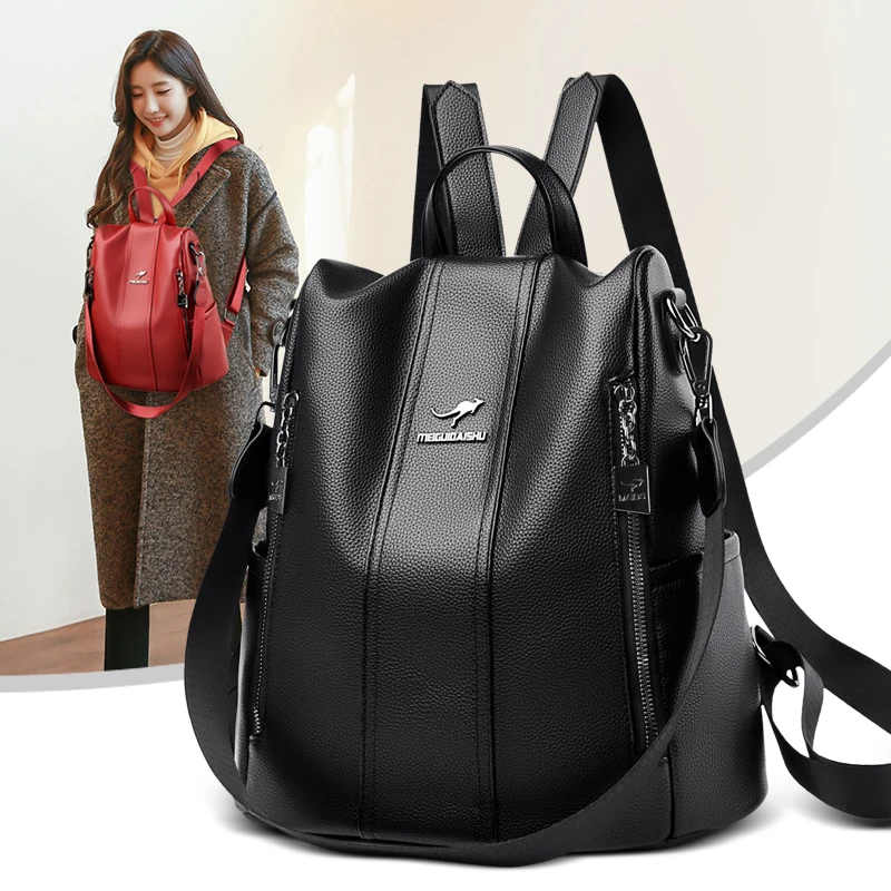 

High Quality Leather Backpack Women Multifunction Travel Backpack School Bags for Girls Large Capacity Student Back Pack
