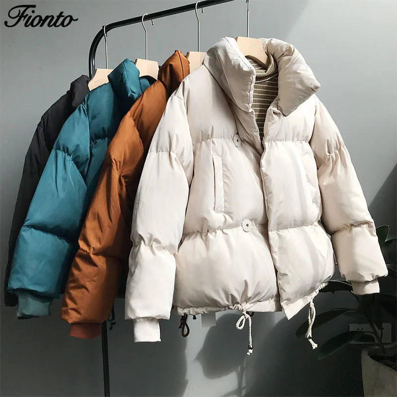 FIONTO, осенне-зимний пуховик, Женское пальто, модное, женское, стоячий, зимнее, теплое, повседневное, размера плюс, пальто, куртка, парки CA2324/5