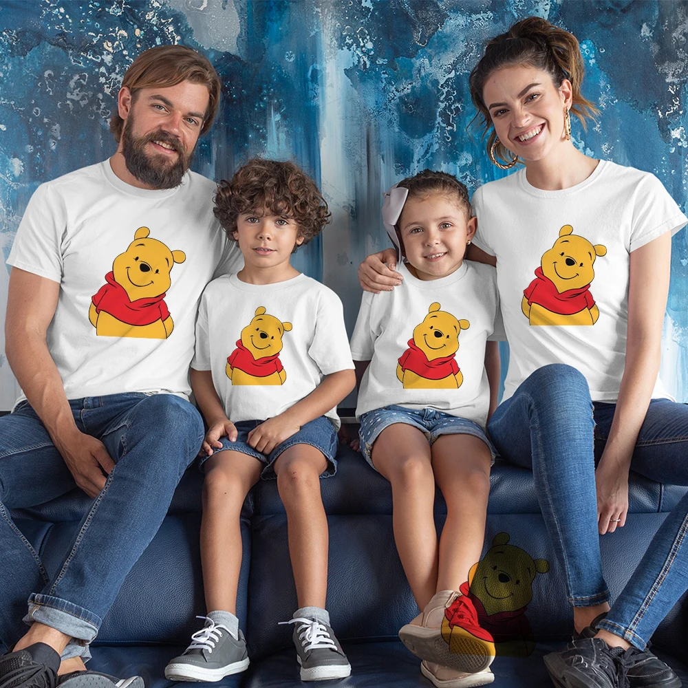 

Short-sleeved Family T-shirt Disney Winnie The Pooh Character Print Fashion CasualWild RoundNeck Adult Unisex Boy Baby Girl Cute