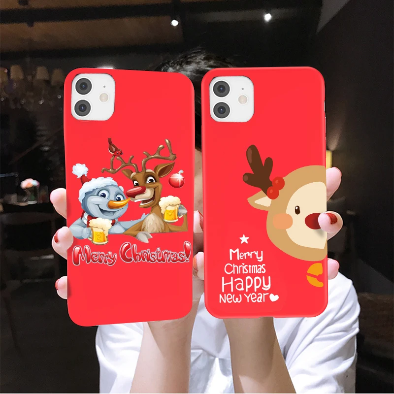 

Cartoon Christmas Phone Case For iPhone 13 11 12 Pro Max 12 Mini 7 8 6 6S Plus Deer XR X Xs SE2 Lovely Gift Red Cute Back Cover