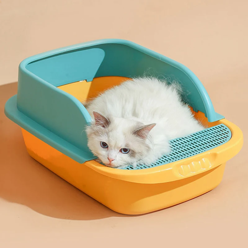 

Litter Tray Height Semi-open Litter Box For Pet Cleaning Litter Box With Free Scoop For Cat Ventilation