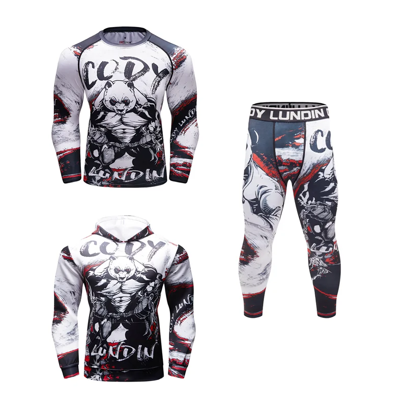 

Gym Tracksuit Jogging Compression Jerseys Running Fitness MMA BJJ Rashguard Sport Set Mens Workout Muay Thai Boxing Sportwear