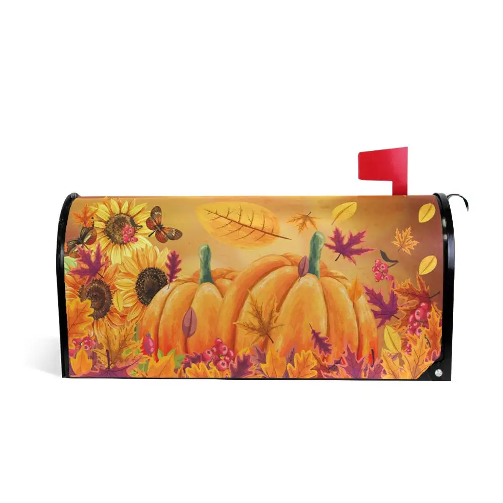 

Fall Sunflowers Pumpkins Mailbox Covers Magnetic Butterfly Maple Leaf Mailbox Cover Autumn Mailbox Wraps Post Letter Box Cover