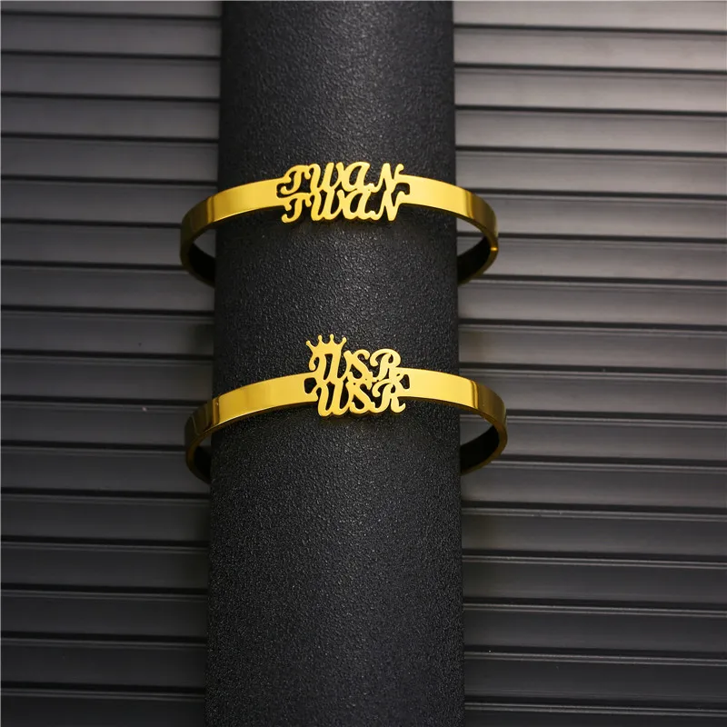 Customized Double Name Personalized Bangle Stainless Steel Gold Color Cuff Bangles For Baby Girl Birthday Gift DIY Jewelry