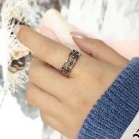 925 sterling silver ring retro crown hollow ring simple womens open ring hip hop punk style student jewelry