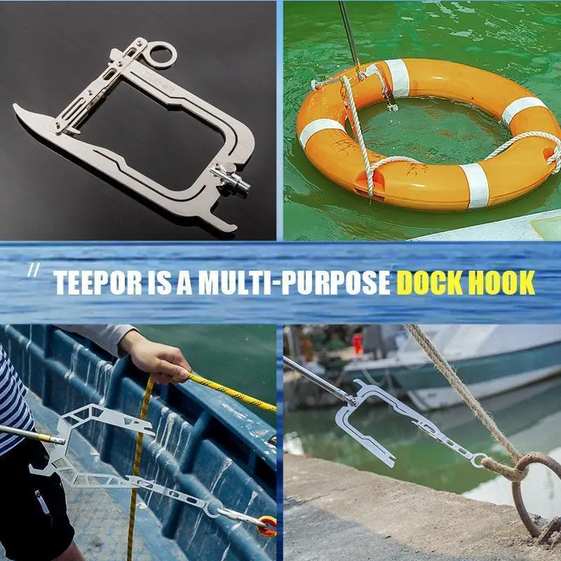 

TEEPOR-Easy Long-distance Threader Hook Multi-Purpose Dock Hook Pole Mooring Rope U Type Mooring Threader Fishing Equipment