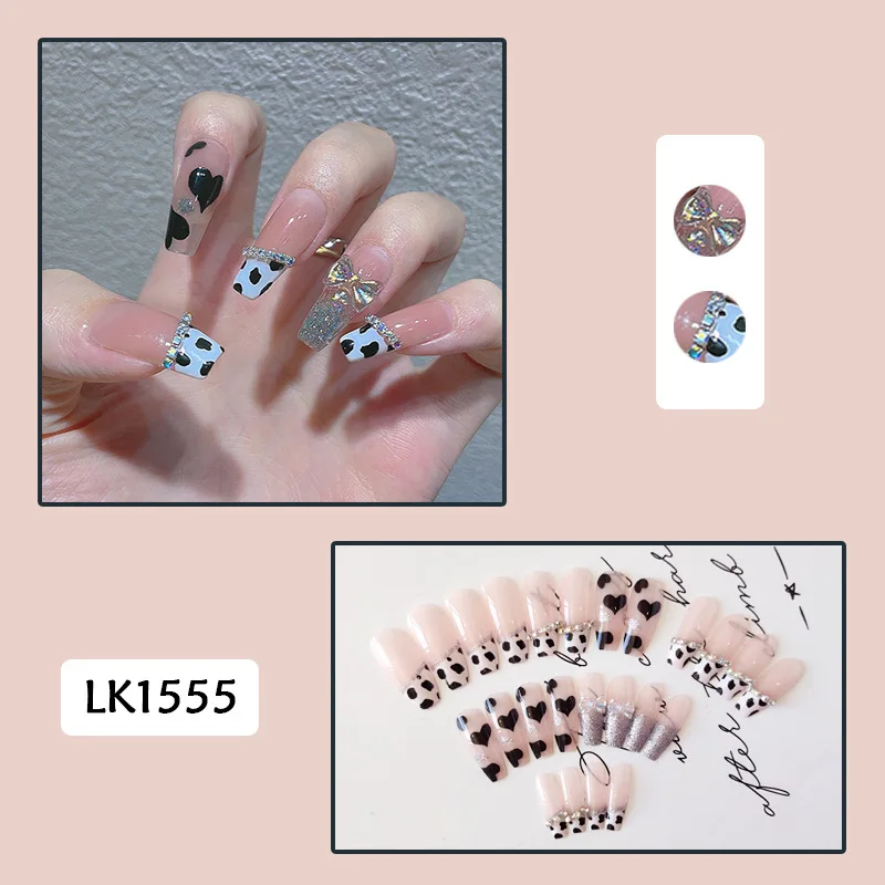

24pcs Cow Pattern Nail Patch Glue Type Removable Long Paragraph Fashion Manicure Save Time False Nail Patch B99