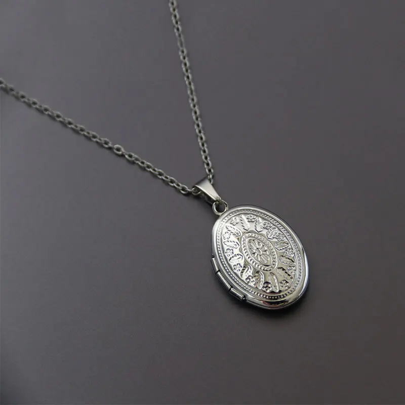 1pc Oval Sun Flower Photo Frame Pendant Necklace Golden Charms Floating Locket Necklaces Women Men Fashion Memorial Jewelry