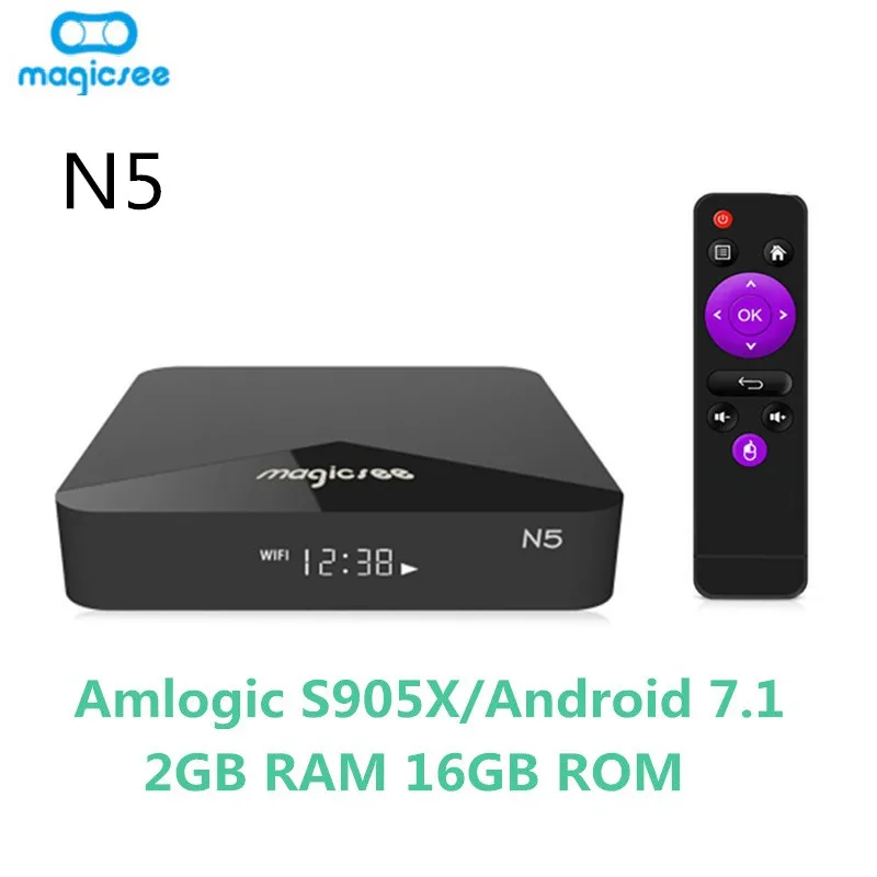 MAGICSEE N5 Android tv OS tv Box Amlogic S905X Android 7.1.2 2 Гб ОЗУ+ 16 Гб ПЗУ 100 Мбит/с BT4.1 поддержка 4K H.265