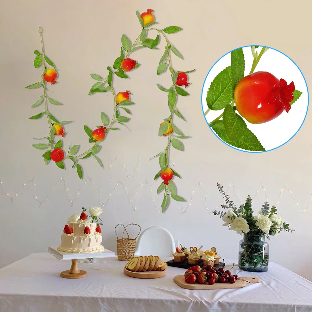 

178cm Wedding Decoration Backdrop pomegranate Garlands Artificial Plant Leaves Vines Wall Hanging Garland Wedding Table Decor
