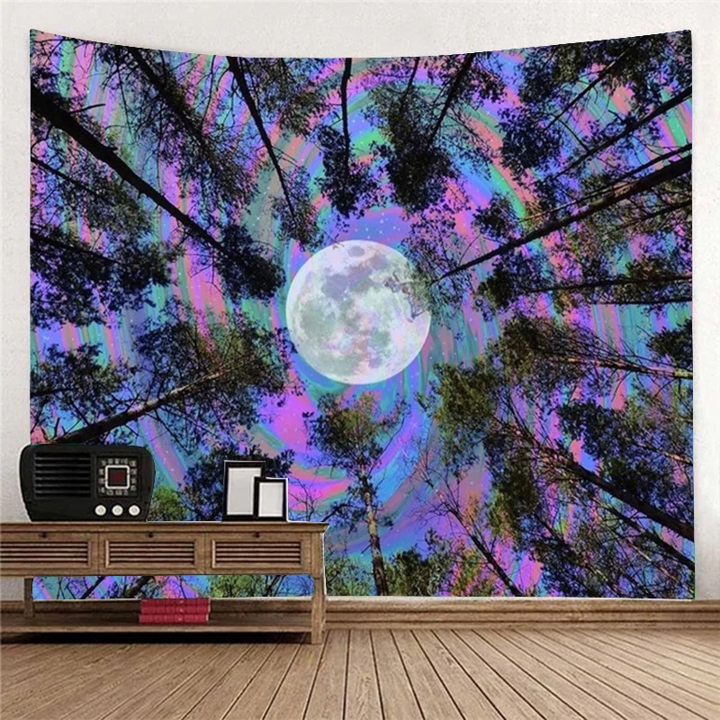 

Colorful Forest Moon Tapestry Psychedelic Tapestry Bohemian Tapestry Trippy Tapestry Wall Hanging Art Tapestry for Home Decor
