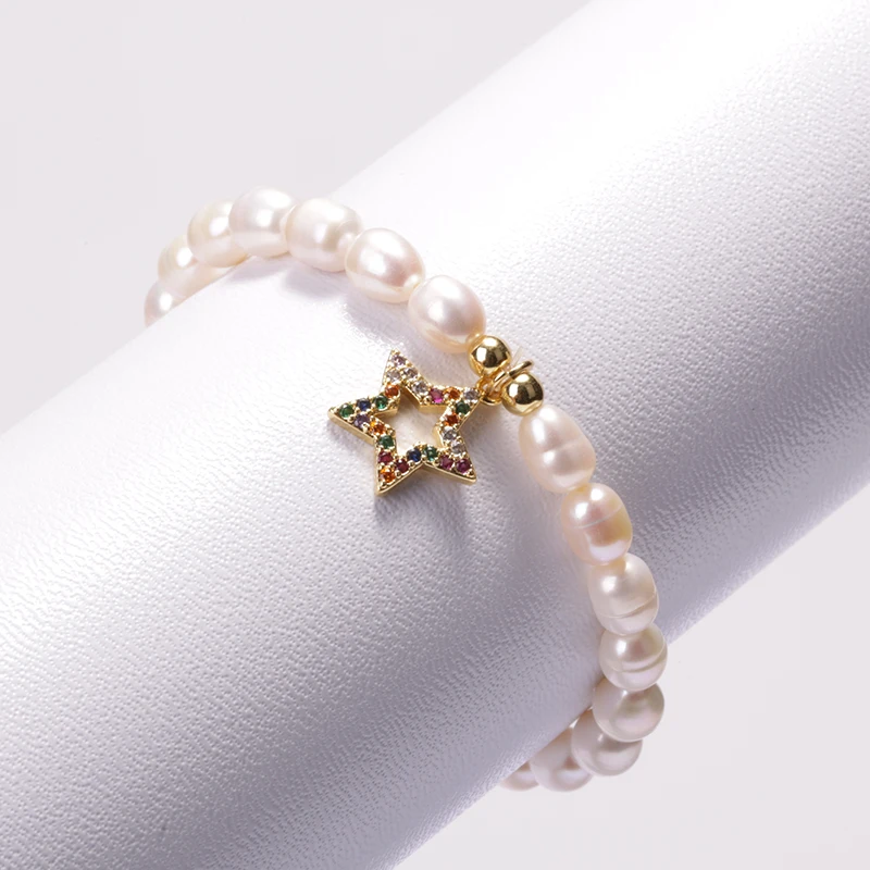 2020 New Style Natural Freshwater Pearl Bangle Rainbow CZ Star Tag Multi-style Accessories pendant Charms Bracelet For Women Men images - 6