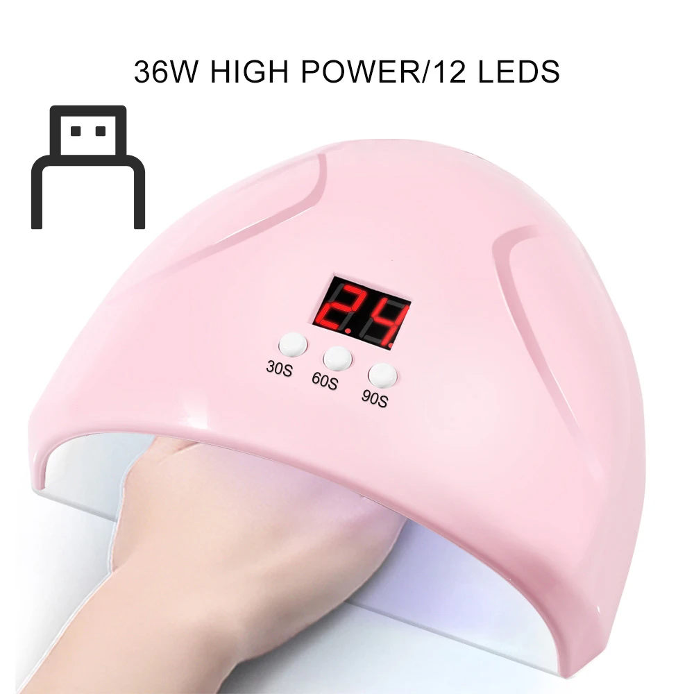 24W USB 24 Вт УФ-лампа для сушки ногтей всех типов геля 12 Led УФ-лампа для маникюрной машины USB 30s 60s 90s таймер портативные УФ-лампы для закалки - Цвет: 24W USB