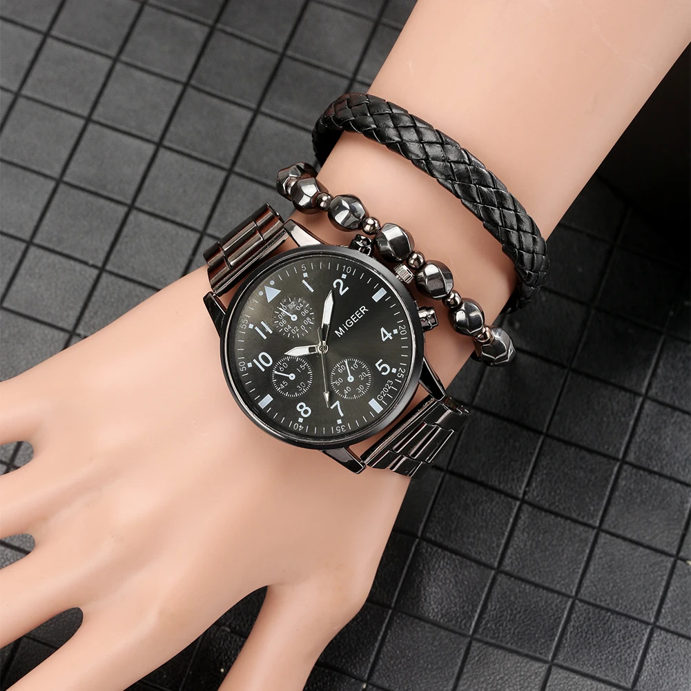 

Casual Business Men Watches Set Men's Quartz Wristwatch Minimalist Dial Leather Adjustable Bracelets Gifts for Boyfriend Men Dad