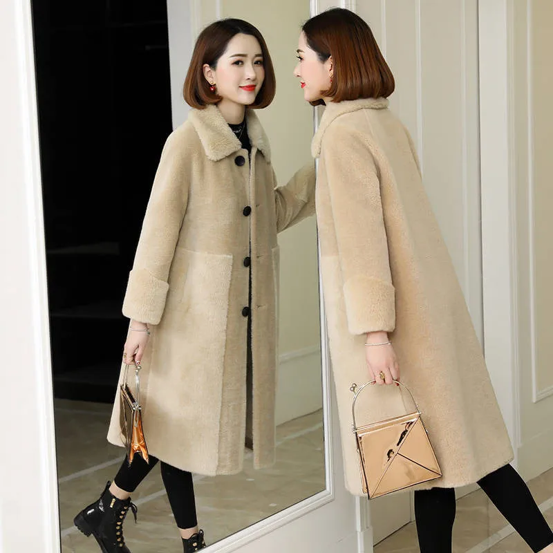 

2019 New Winter Women Warm Thicken Natural Sheep Shearing Fur Long Coats Lady Slim Casual Genuine Fur Jacket Outwear Jaqueta J73