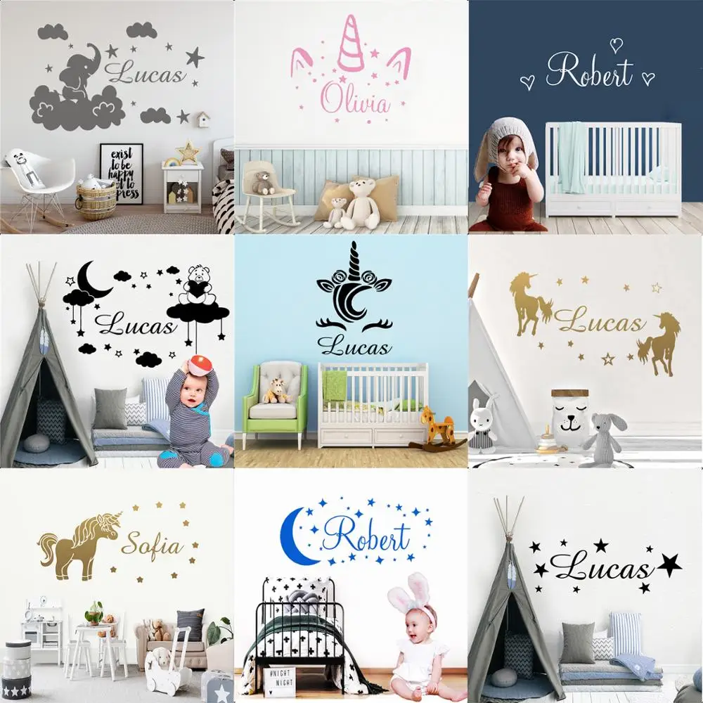 Cute Wall Stickers Custom Name Wall Decal For Kids Room Decor Wallpaper Poster Baby Poster Mural