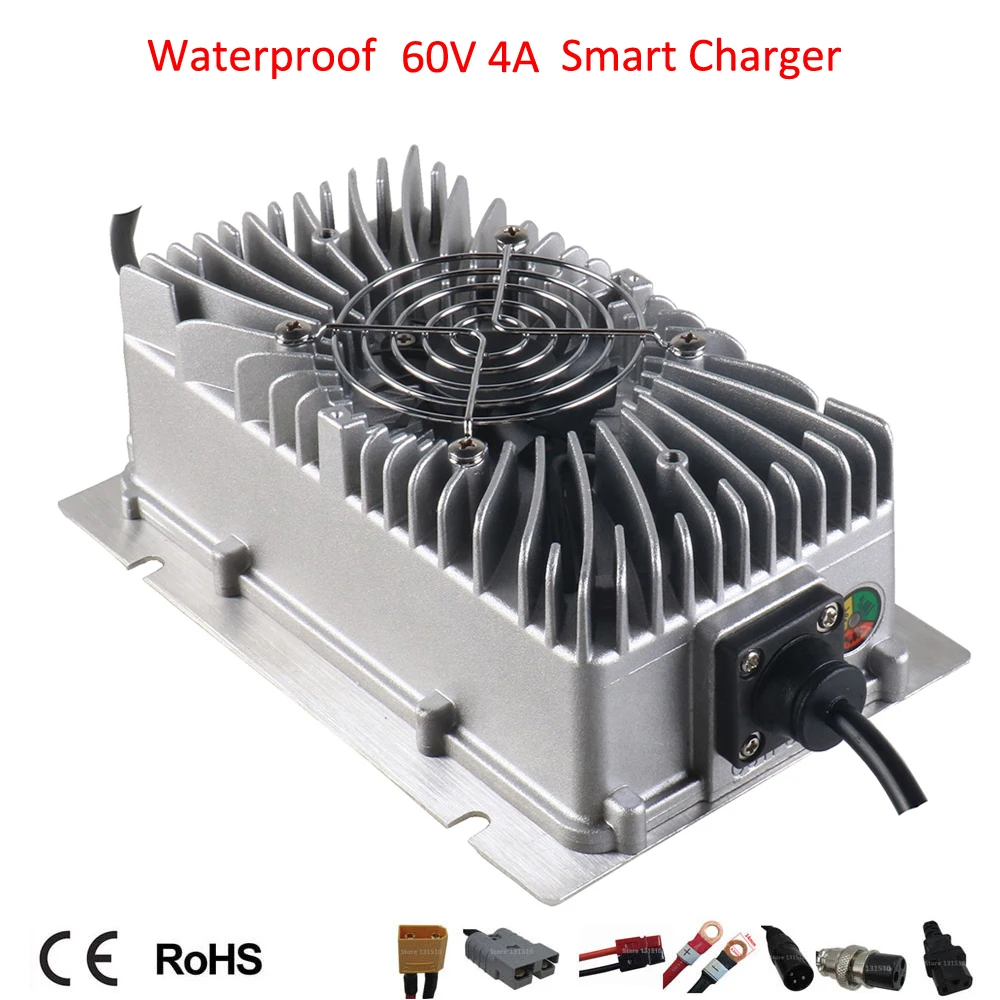 

300W Waterproof 60V 4A LiFePO4 Lead Acid Lithium Charger 67.2V 73V 71.4V Full Seal Smart Charger For Golf Cart Clearner Car