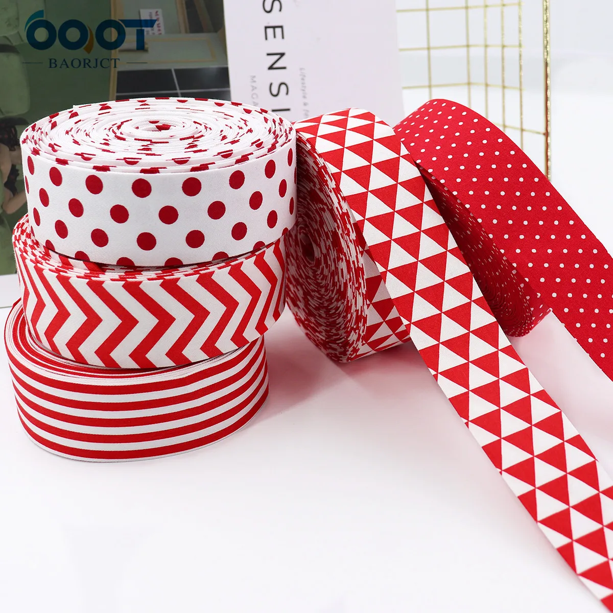 

Double-Sided Geometry Thicken Cloth Ribbon 5Yards 211227-8 Multi-size DIY Hairclip Apparel Accessories And Sewing Decorations