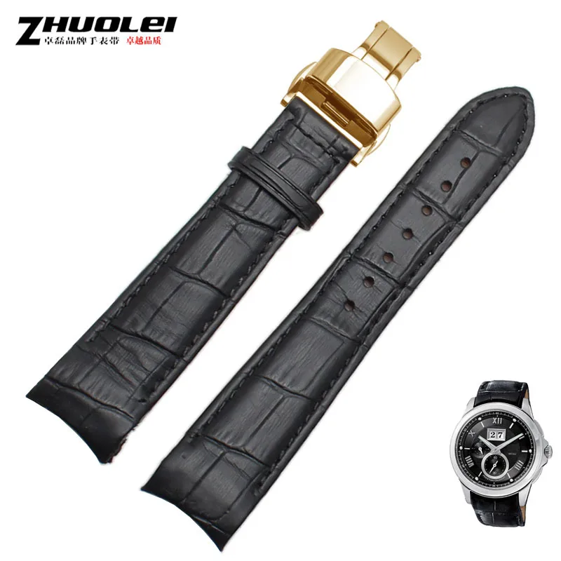 blackXgold clasp Изогнутый конец мужские ремешки для часов для BL9002-37 05A BT0001-12E 01A Брендовые Часы из натуральной кожи с пряжкой бабочки 20 21 22 мм - Цвет ремешка: blackXgold clasp