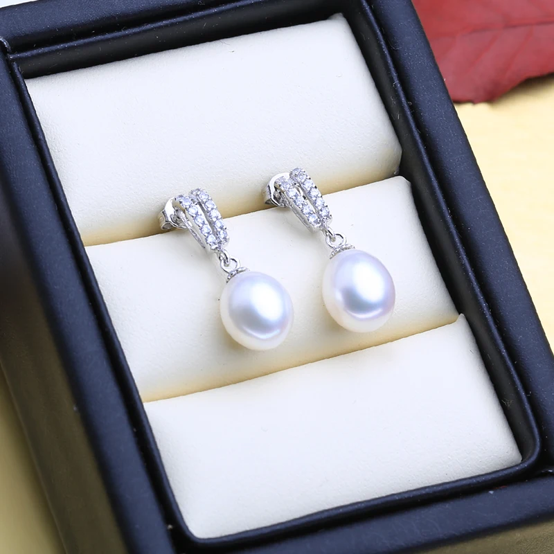 

FENASY 925 Sterling Silver Jewelry Pearl Earrings With Water Drop Pearl Cubic Zirconia CZ Earrings For women