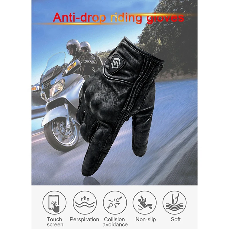 

2Pair Outdoor Protective Gloves Leather Windproof Gloves AllFingerPressScreen Gloves Motocross Riding Gloves XL & L
